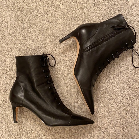 Zara Shoes - Zara Lace Up Victorian Style Booties. Side Zip. Pointed Toe. Size US 9. Leather.